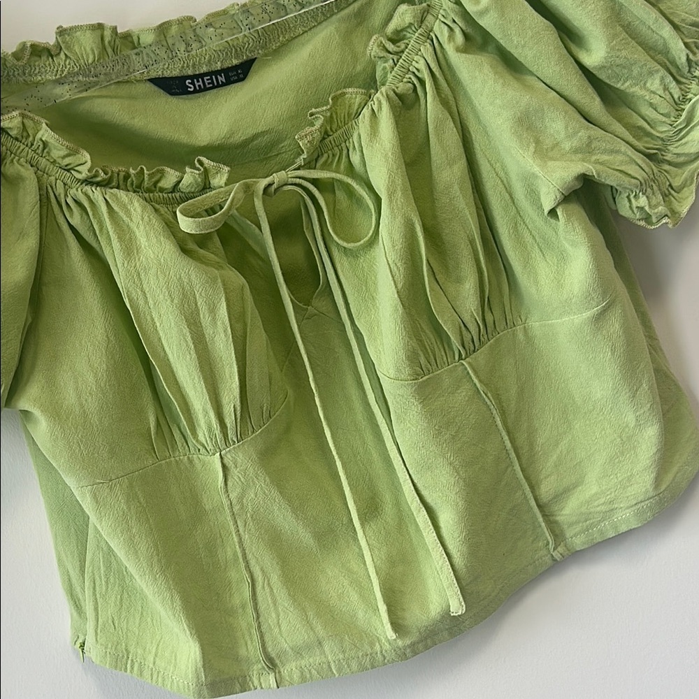 SHEIN Sz XL Off Shoulder Puff Sleeve Ruched Bust Crop Top • NEW! - Picture 4 of 12
